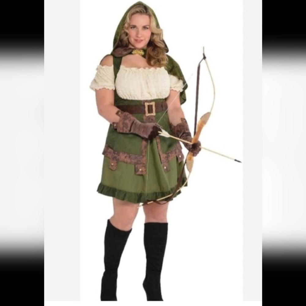 Robin Hoodie Costume with Cape Green and Beige 2X-3X